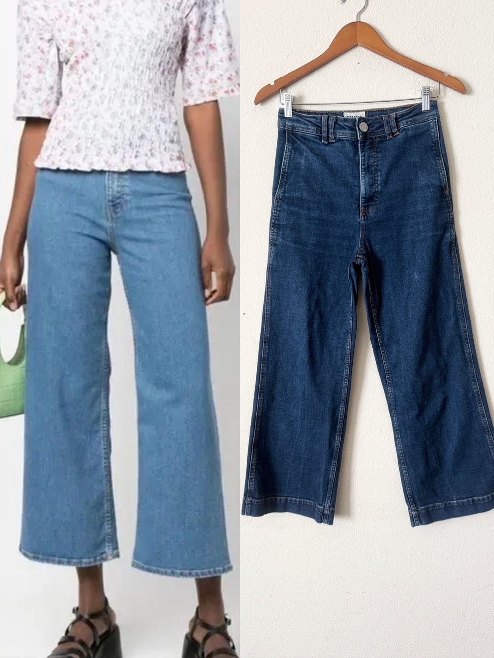 Bimba Y Lola EU 36 high rise wide leg flared cropped jeans in dark wash